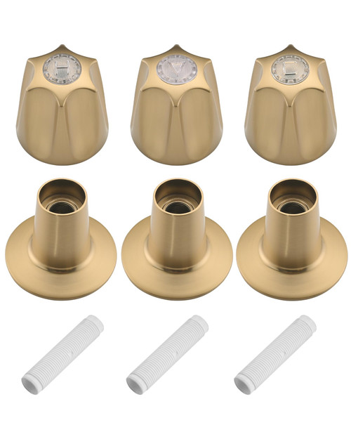 Ultrimkit Metal 3 Piece Shower Knob with Handle Flange Replacement for Price Pfister Verve Tub Shower Faucet Hot and Cold Handles, Remodel Kit, Brushed Gold