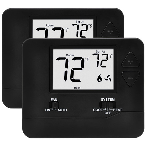 ELECTECK 2 Pack Non-Programmable Digital Thermostat, 1 Heat/1 Cool, Black