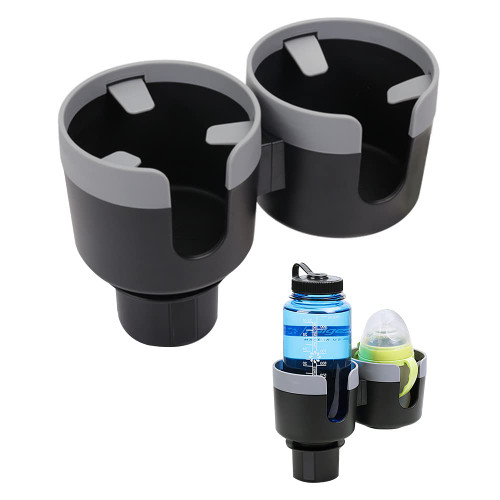 JINKEY Dual Cup Holder Expander for Car, 2 in 1 Multifunctional Large Car Cup Holder Expander Adapter with Adjustable Base, All Purpose Car Cup Holder for Bottles Cups Drinks Snack Organizer Grey