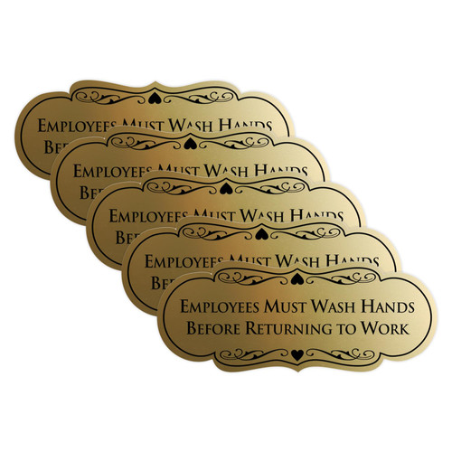 Signs ByLITA Designer Employees Must Wash Hands Before Returning to Work Sign - Durable Material and Easy Installation (Brushed Gold) - Medium (5 Pack)