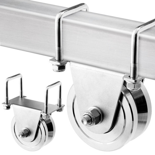 Tatuo 2 Pack 4" Heavy Duty V Groove Gate Roller Wheel, 3000lbs Capacity Galvanized Steel Dual Bearing Bolted External Mount Bracket for Sliding/Inverted V Track Gates, No Welding, Easy Installation