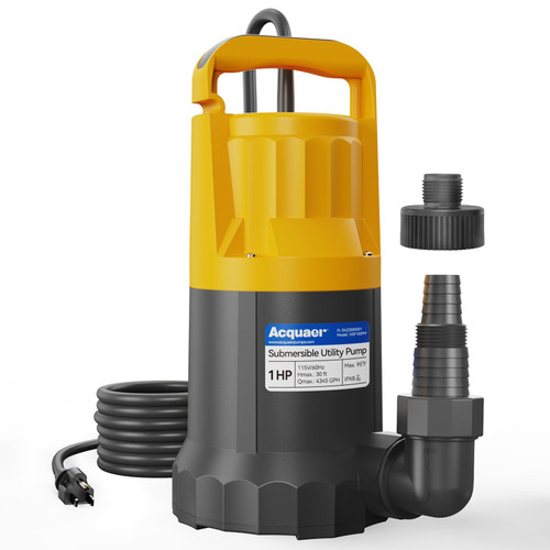 Acquaer 1HP Sump Pump, 4345GPH Submersible Water Pump