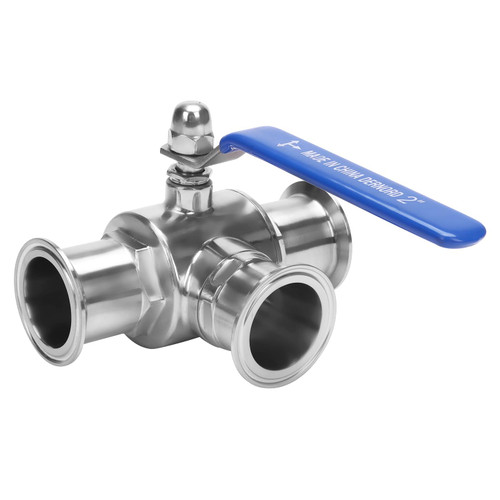 DERNORD 2" Tri Clamp Sanitary Ball Valve, 3-Way Ball Valve T-Port Stainless Steel 304, PTFE Lined (2 inch Tube OD)