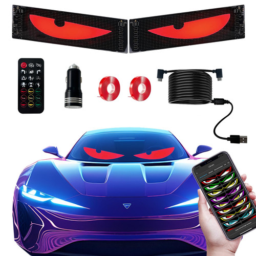 2Pcs Sync Devil Led Eyes for Car Windshield, 23.4"X 4.7" Ojos Led para Carro Lights for Truck, Programmable Full Color Animated Matrix Panel, Electra Eyes, Smart App & Remote Control