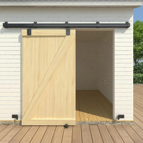 SongYung 8FT Black Box Rail Exterior Barn Door Hardware Kit, Sliding Heavy Duty Barn Door Track, Wall Mount Barn Door Hardware with 5 Track Brackets(Doors NOT Include）