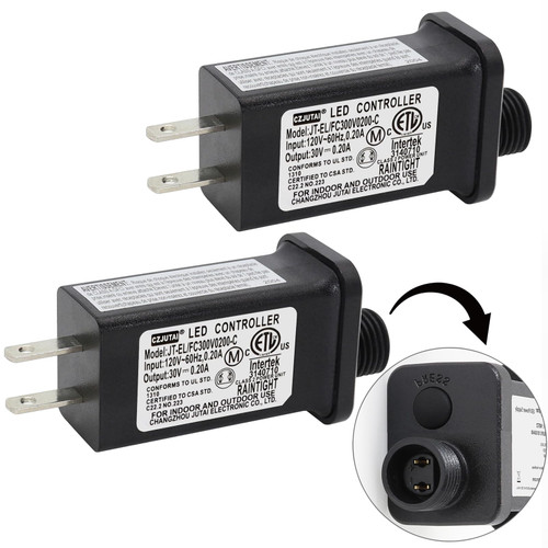 Pack of 2 30V 0.2A 6W 8 Mode Light LED Transformer 30V LED Controller Class 2 Power Supply, Transformer US Plug, Replacement for CZJUTAI JT-EL/FC300V0200-C Christmas Lighting,String Light (2)