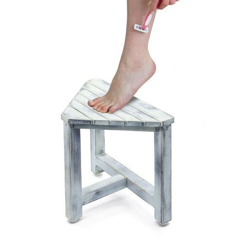 SENSUNIQ Shower Foot Rest for Shaving Legs | Rustic White Corner Shower Stool, 12 in Triangle Bathroom Bench Suitable for Small Shower Spaces | Bath Seat, Spa Foot Rest Shaving Stool SENSUNIQ Shower Foot Rest for Shaving Legs | Rustic White Corner Shower Stool, 12 in Triangle Bathroom Bench Suitable for Small Shower Spaces | Bath Seat, Spa Foot Rest Shaving Stool