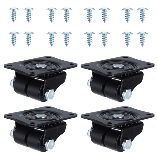 4 Pcs 1 Inch Caster Wheels Heavy Duty Low Profile Plate Swivel Casters Premium Solid Nylon Double Wheels 1,100 Lbs Anti-wear Furniture Casters Extra-Wide Smooth for Bed Workbench Black
