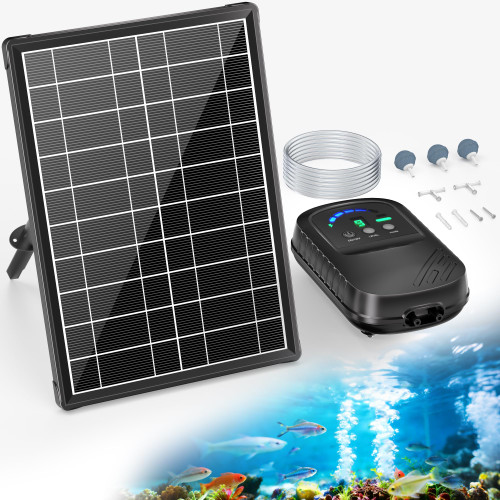POPOSOAP 8W Solar Pond Aerator with Digital Display, Solar Air Pump 7/24H Oxygen Supply with Battery, 9 Adjustable Mode Oxygen Pump for Fish Pond, Koi Pond, Aquarium & Fishing Tank-P9375
