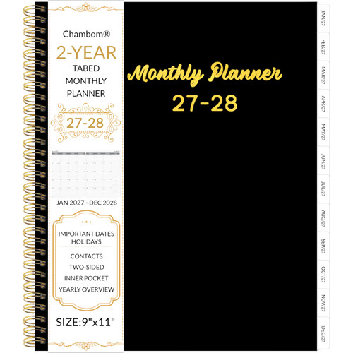 2027-2028 Monthly Planner, 2 Year Monthly Planner/Calendar 2027-2028, Jan 2027 – Dec 2028, 9" x 11", Tabs, Double-Side Pocket, Holidays, Thick Paper