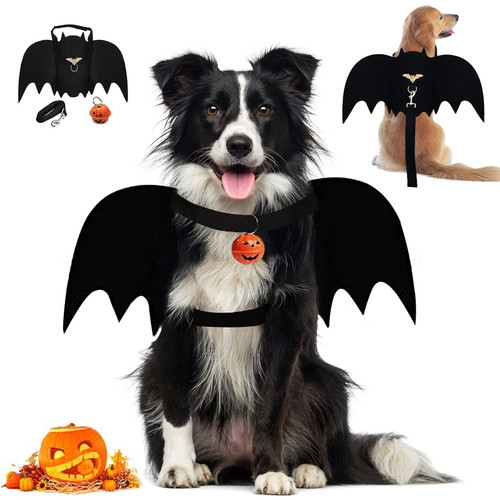 LKEX Dog Bat Wings, Pet Halloween Costume for Medium Large Dogs Funny Dog Clothes with Leads and Pumpkin Bells Puppy Dress Up Halloween Decorations Apparel (Large)