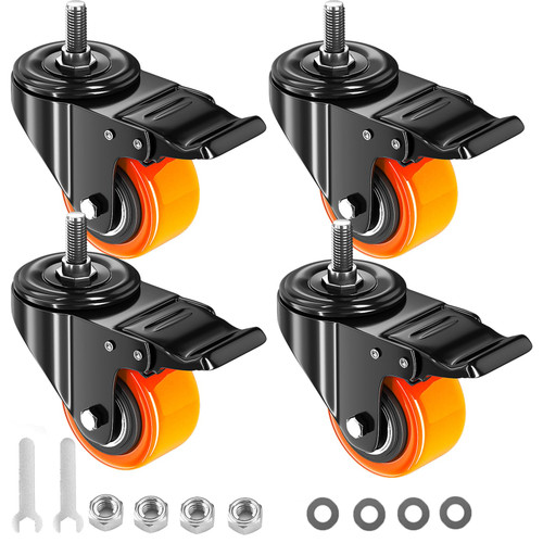 2 Inch Caster Wheels 1/2"-13x1 Threaded Stem Casters Set of 4 Heavy Duty
