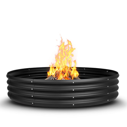 60 Inch Outdoor Fire Pit Ring, Wood Burning Large Metal Fireplace, Black