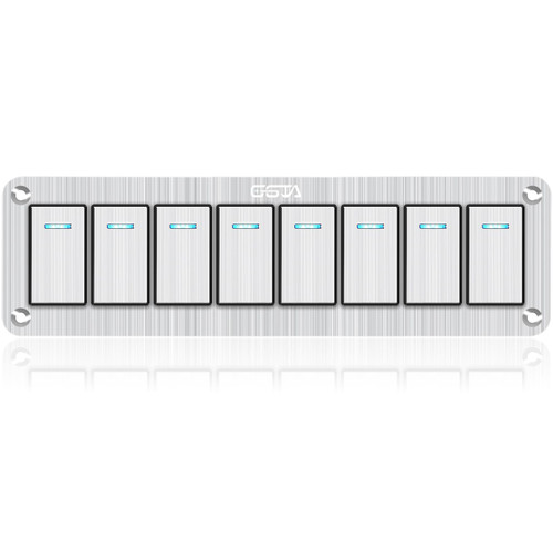 GGTA 8 Gang Marine Boat Rocker Switch Panel Waterproof,12-24V Pre-Wired Aluminum Rocker Switch LED Indicator,Multi Function Marine Toggle Switche for RV Truck Boat SUV(Silver)