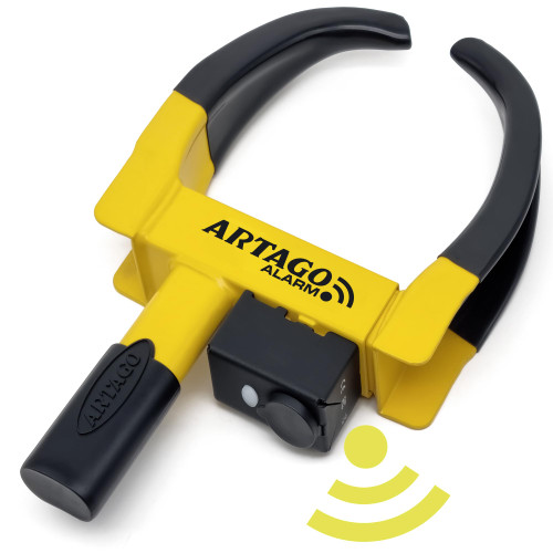 ARTAGO ART872 High-End Wheel Clamp Lock, 2in1 Without/with 120dB Alarm +Night LED Alert, Patented, Heavy-Duty Trailer Wheel Lock, High Security Car Boot, Universal Tire Clamp Anti-Theft for Golf Cart