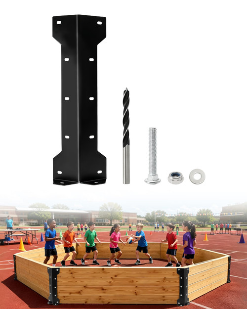 6 Pcs Gaga Ball Pit Brackets – Heavy Duty Steel Brackets for DIY Wooden Hexagonal Pit, 11-Gauge (1/8") Powder Coated, Includes Bolts/Washers/Nuts – Easy Assembly, Wood Panels Not Included