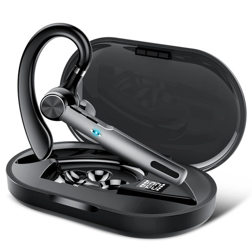 Bluetooth Headset, 2026 Wireless Bluetooth 5.3 Earpiece, 60 Hours Single-Ear Headset with Mute Button, Dual Noise Cancelling Mics, IP7 Waterproof Hands Free Headphone for Trucker, Business, Black