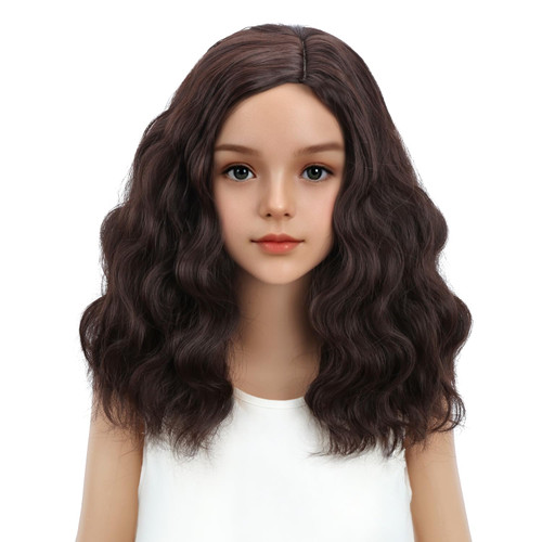BERON Kids Dark Brown Short Wavy Synthetic Wig Side Part Wigs for Daily