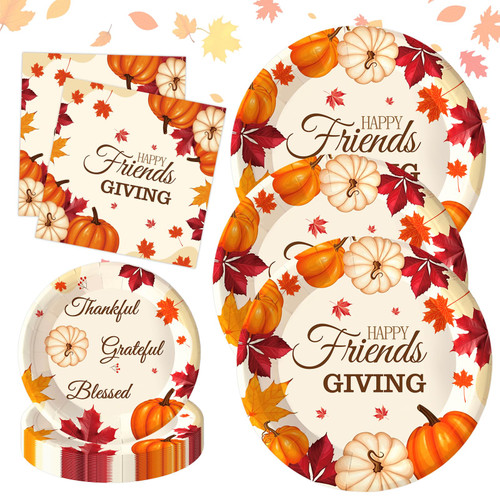 60PCS Friendsgiving Plates and Napkins, Fall Thanksgiving Party Decorations