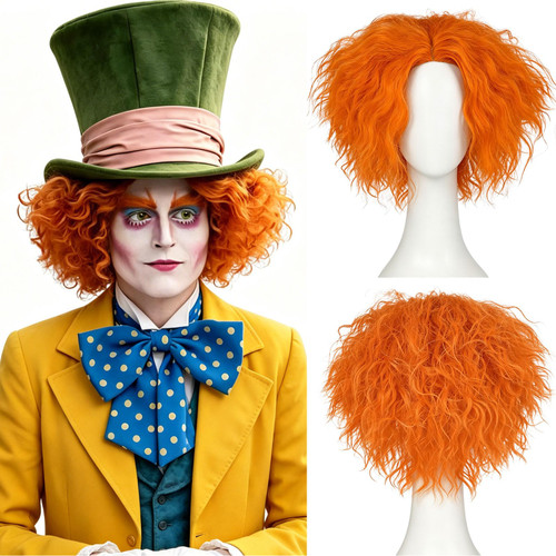 Yargel Hair Orange Curly Wig Men and Women Unisex Short Curly Ginger Orange Wig Synthetic Messy Curly Wigs For Anime Funny Cosplay Costume Halloween Party