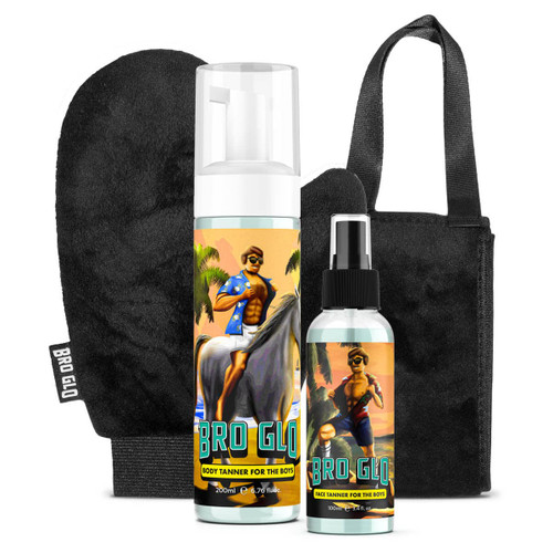 Bro Glo Self Tanner for The Boys - King Bundle - Easy Sunless Tan For Your Face & Body With Mitt & Back Applicator - Oil Free Water Based for Faster Skin Drying - Natural Sun Kissed Bronze Color Perfect for Men - Gift Set (The King Bundle) Bro Glo Self Tanner for The Boys - King Bundle - Easy Sunless Tan For Your Face & Body With Mitt & Back Applicator - Oil Free Water Based for Faster Skin Drying - Natural Sun Kissed Bronze Color Perfect for Men - Gift Set (The King Bundle)