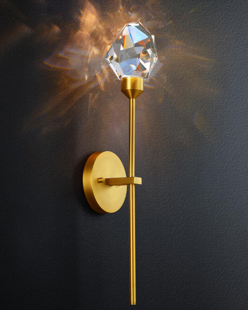 Untrammelife Indoor Crystal Wall Sconce, Gold Hardwired Wall Light Fixture 3 Color Temperature 3000K-4000K-5000K 8W Dimmable LED Modern Wall Lamp Lighting for Bedroom, Bathroom,Hallway