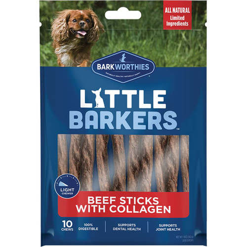 Barkworthies 840139125515 Little Barkers Beef Sticks with Collagen Dog Chews - Pack of 6
