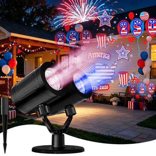Independence Day Projector Lights Outdoor 4th of July Decorations Lights Projector with American Flag Patterns Waterproof Patriotic Projection Light for 250th Anniversary for Garden Party Decor