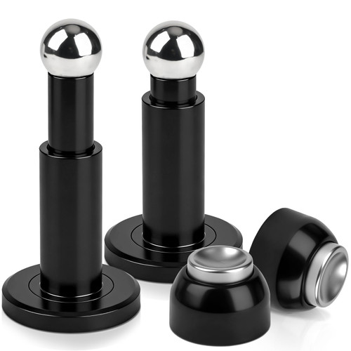 Magnetic Door Stop, 2 Pack Door Stoppers Magnetic Door Catch, Heavy Duty Adjustable Doorstops Wall Floor Black Magnet Door Holder, Stainless Steel
