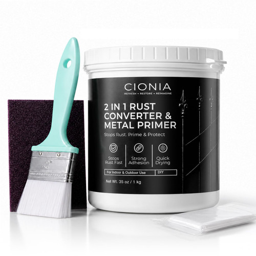 CIONIA 2 in 1 Rust Converter Paint & Metal Primer, Matte Black, 35 oz