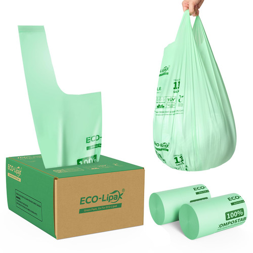 ECOLipak 13 Gallon 100 Count Compostable Kitchen Trash Bags with Handles