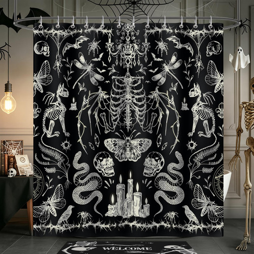 Bonhause Halloween Gothic Shower Curtain for Bathroom, Black, 72x72 Inch