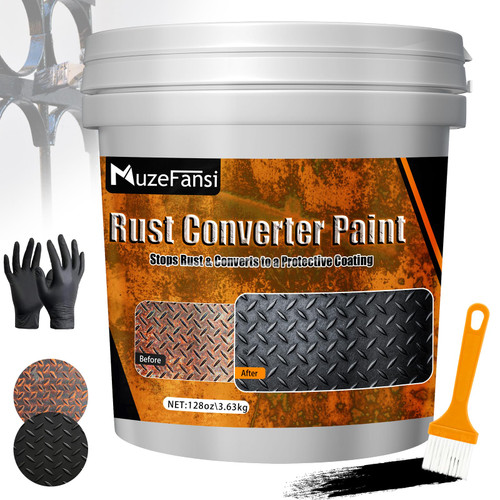Metal Paint,128oz Rust Converter Paint, 2-in-1 Rust Converter & Metal Primer, Black Rust Inhibitor & Corrosion Protection, Heat Resistant for Automotive, Marine & Industrial Use