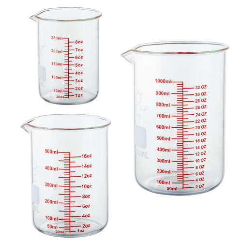 High Borosilicate Glass Measuring Cup Set-V-Shaped Spout，Includes 250ml(8OZ), 500ml(16OZ), and 1000ml(32OZ) Glass Measuring Beaker, Easy to Read