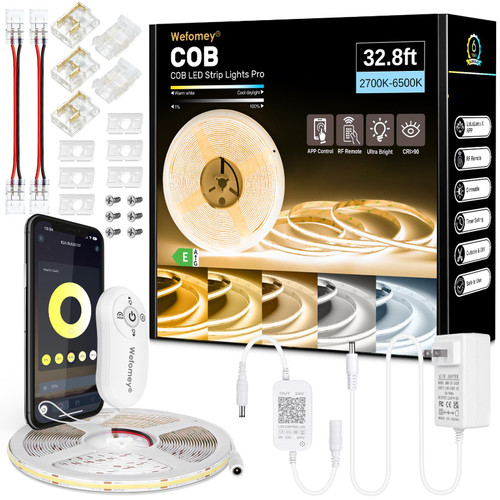 32.8ft COB LED Strip Lights Dimmable 2700K-6500K Bright Tunable White
