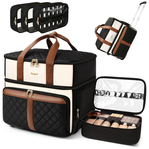 Arcoyard Rolling Makeup Case, Large Professional Rolling Makeup Train Case