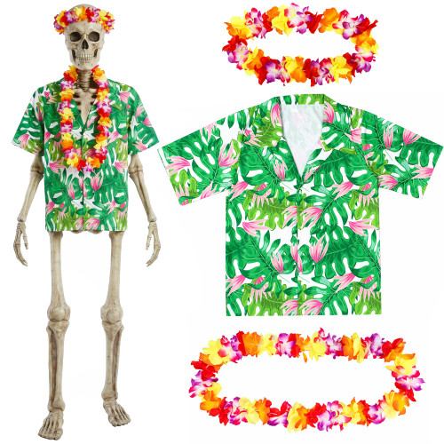 3 Pcs 12ft Skeleton Summer Costume Set, Hawaiian Skeleton Clothes Accessory
