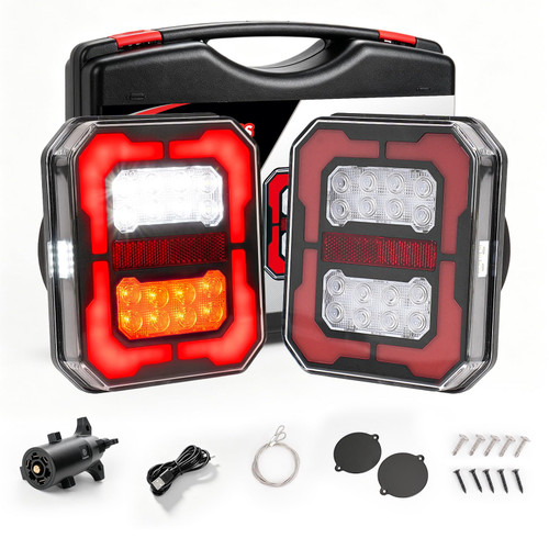 Wireless Trailer Lights Magnetic Kit,Larger Design Bluetooth LED Tow Lights with IP65 Waterproof,Fast Charge Tail Light with 10 Hours Runtime,6 Lighting Modes for Truck RV Boat Camper Car Towing