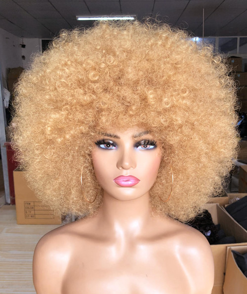 ANNISOUL Afro Wigs for Black Women Short Curly Afro Wig with Bangs 70s