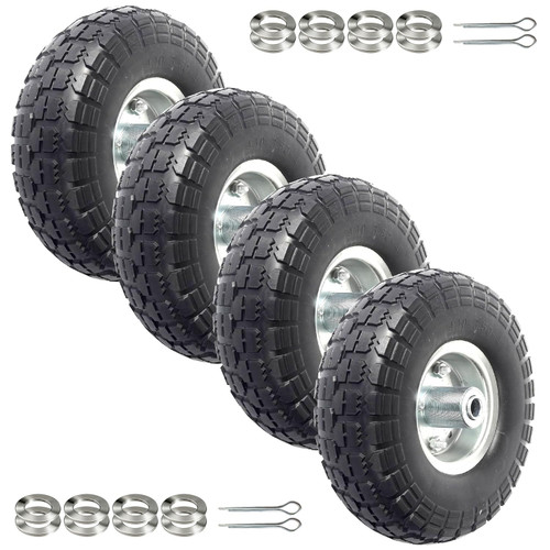 AR-PRO (4-Pack) 10-Inch Solid Rubber Tire Wheels - Replacement 4.10/3.50-4" Flat Free Tire with 5/8" Bearings, 2.2" Offset Hub - Perfect for Lawn Garden Cart, Hand Truck, Wheelbarrow, Utility Cart