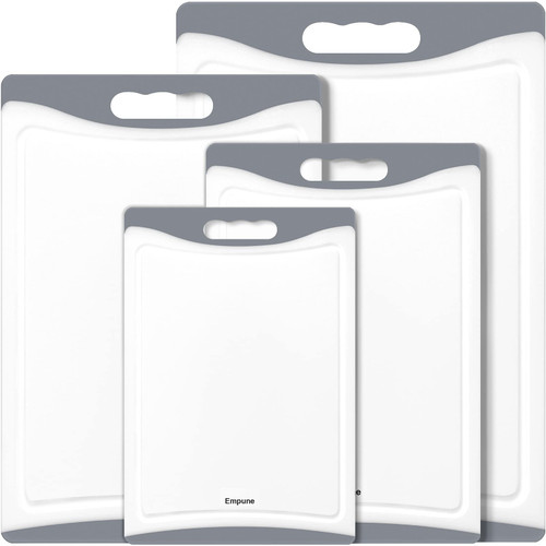 Empune Plastic Cutting Board for Kitchen, 4-Piece Cutting Board Set, Gray