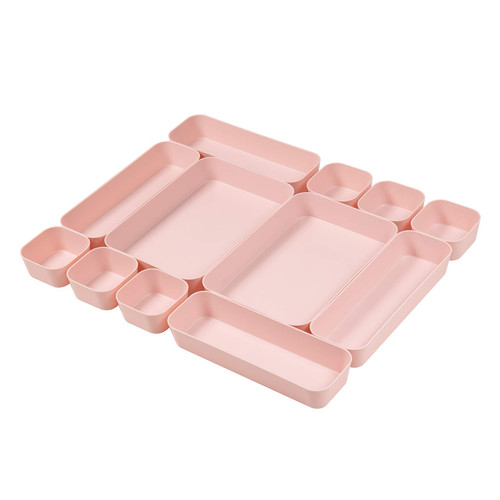 Backerysupply Color Plastic Desk Drawer Organizers For Makeup Bathroom Office Kitchen Vanity Drawer Storage Box Container Set Of 12 Pink