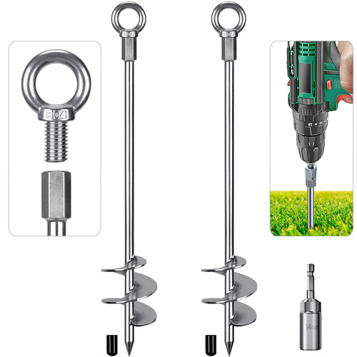 Insaga 30'' Ground Anchors Screw in Heavy Duty 12mm Solid Steel, 3" Spiral Blade with Smooth Edges, Fully Welded Design for Mobile Home, Shed, Trampoline, Swing Set, Carport, Earth, Tent, 2Pack