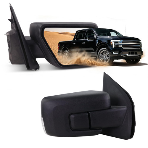Lqito Right Passenger Side Mirror Fits 2021-2026 Ford F150 With Manual Folding Power Glass Heated Blind Spot Turn Signal Puddle Light Temperature Sensors Matte Black Replace#ML3Z17682SA(13Pins)