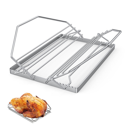 BBQ-PLUS Adjustable Turkey Roasting Rack for Smoker Grill and Oven, V Shaped Chicken Roasting Stand for Outdoor Indoor Grilling, Must-Have Smoker Accessories, Stainless Steel
