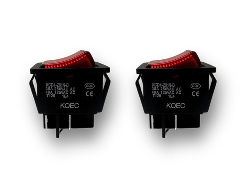 35A /40A 125/250VAC High Current Heavy Duty Welding Machine Rocker Switch ON/Off KCD4-201N-B DPST 4 Pin Red Lighted T125 (2-Pack)