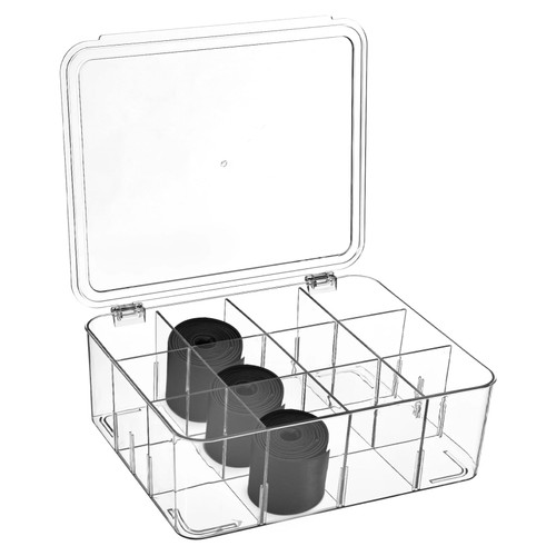 Varku Tie Organizer Box, 12-Cell Clear Tie Rack Organizer, Stackable Tie Display Rack, Drawer Closet Storage Bin with Lid, Storage Box for Ties (12 Grids)