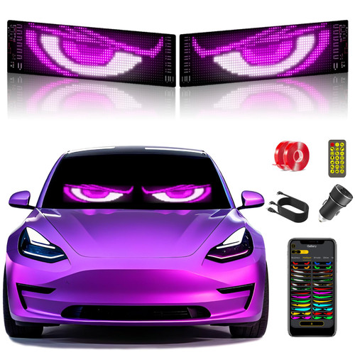 Devil Eyes Light for Cars (2-Pack) – 15''x4'' Dual LED Eyes for Car Windshield | Perfect Sync, Programmable Patterns, App/Remote Control | for Sedans, SUVs, Medium Trucks – Custom Dynamic Sign