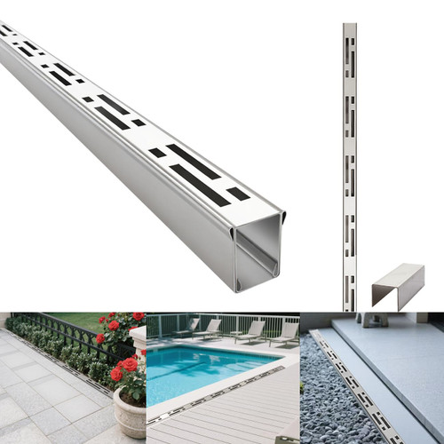 Facoba Pool Deck Drain Channel, 1-7/16" W*3.3 'L 1pc 304 Trench Drain Kit