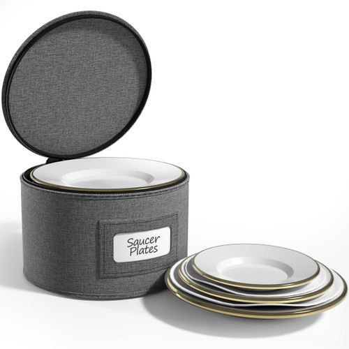 Sorbus China Storage Containers, with Lid (Dessert Plate Storage, Gray)